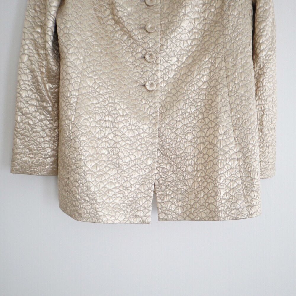 Akris US 10 Gold Lamé Collarless Jacket Button Front Longline - Picture 7 of 12